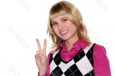 Young woman victory sign