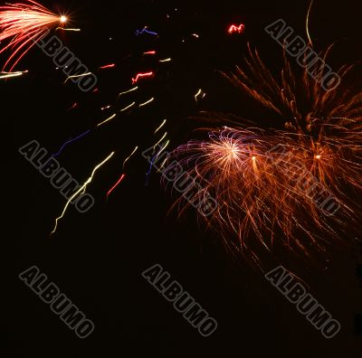 Colorful fireworks on dark sky