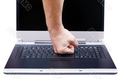 Laptop and fist