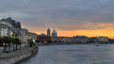 Sunset on the Neva river