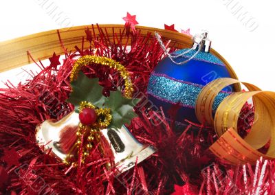 Christmas ornaments on white