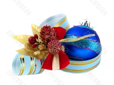 Christmas ornaments and ribbons  isolated