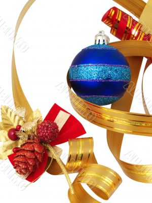 Christmas ornaments and ribbons  isolated