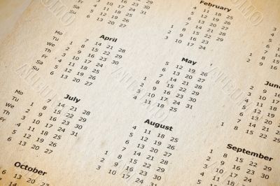stained yearly calendar page