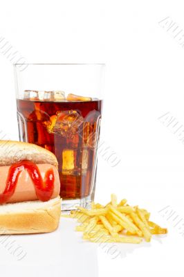 Hot dog, soda and french fries