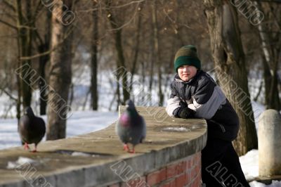 The teenager observes of pigeons