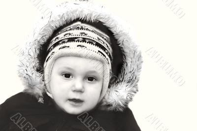 portrait of a baby boy over white
