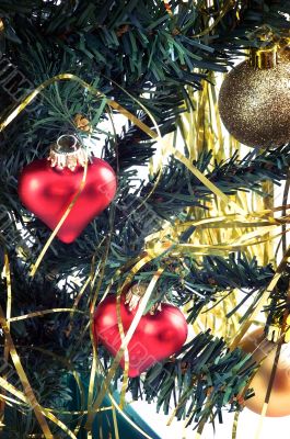 Christmas-tree decorations on tree.
