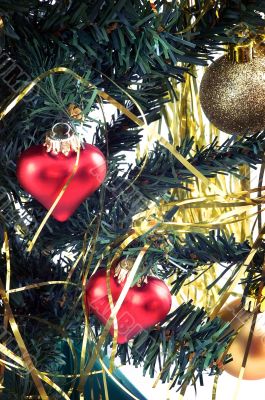 Christmas-tree decorations on tree.