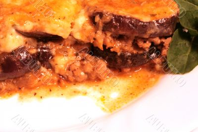 Lamb moussaka with egg plant; cheese and herbs