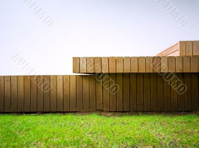 Detail of wood-panelled outside deck