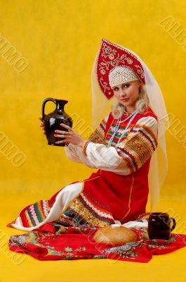 woman in a russian folk dress