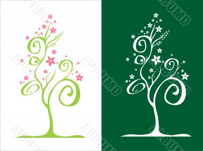 stylized tree / with flowers / vector