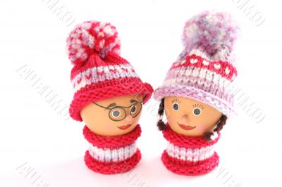 Boy and girl homemade winter figures