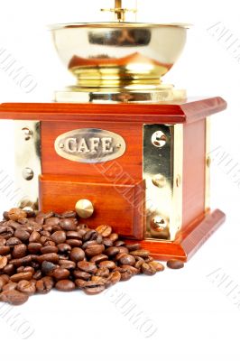Vintage grinder and coffee beans