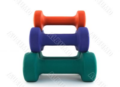 Pyramid of colorful dumbbells
