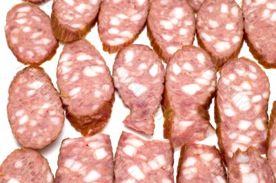 cutting boiled sausage