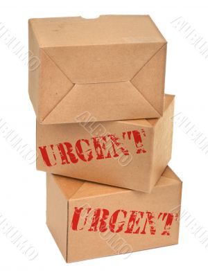 three cardboard boxes againt white