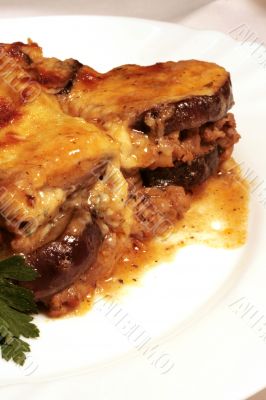 Lamb moussaka with egg plant,cheese and herbs