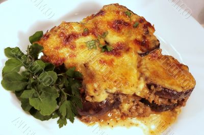  Lamb moussaka with egg plant,cheese and herbs