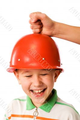 The boy in a helmet
