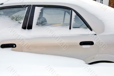 Car stuck in the deep snow