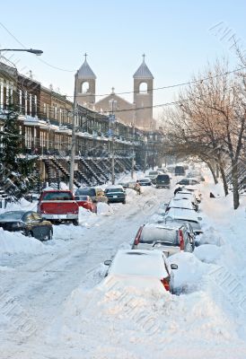 Urban street after the snowstorm
