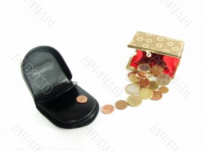 Man`s and female purse with coins