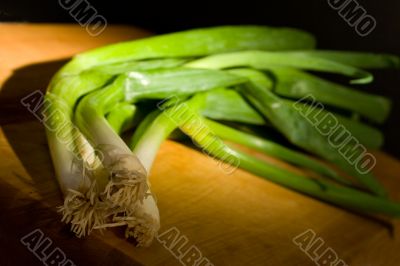 Green Onions on Wood