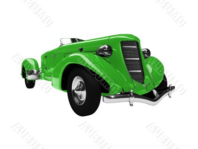 isolated vintage green car front view