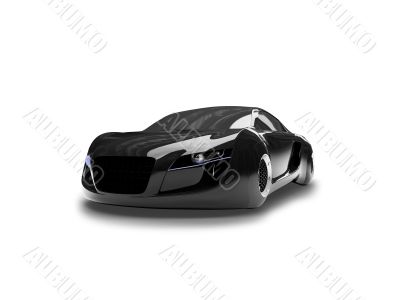 isolated black super car front view 01
