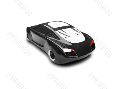 isolated black super car back view 03