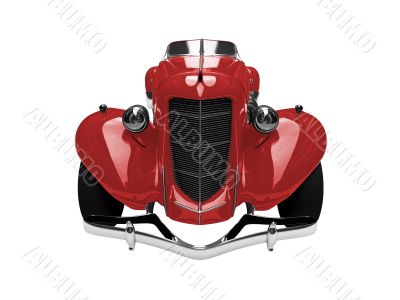 isolated vintage red car front view