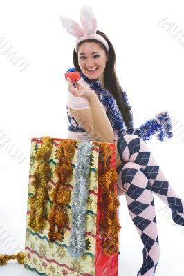 Beautiful woman with christmas decoration