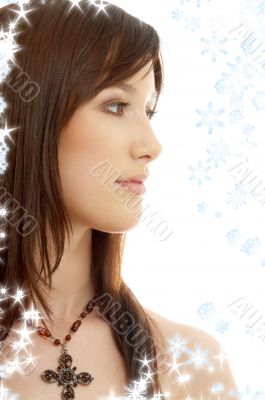 lovely brunette with cross and snowflakes