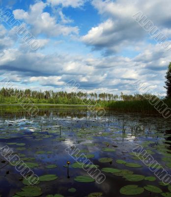 lake, clouds, evening