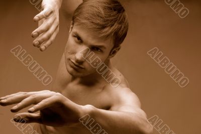 Muscular male torso, sports exercises