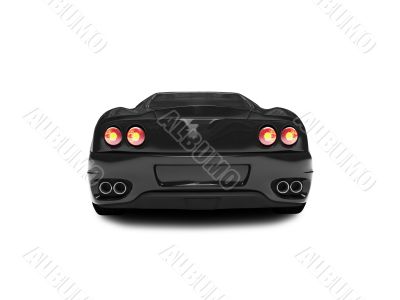 isolated black super car back view 02