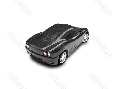 isolated black super car back view 03