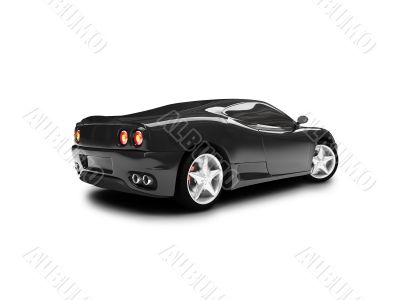 isolated black super car back view 01