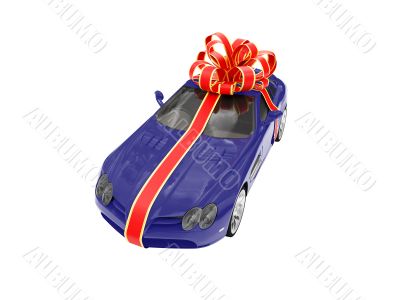 Gift isolated blue car front view
