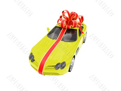 Gift isolated yellow car front view