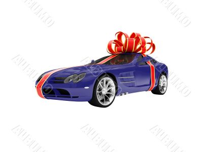 Gift isolated blue car front view