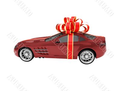 Gift isolated red car side view