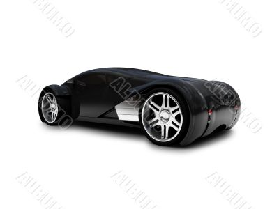 isolated black super car back view 01