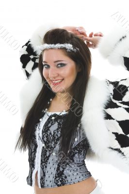 Beautiful brunette in fur jacket