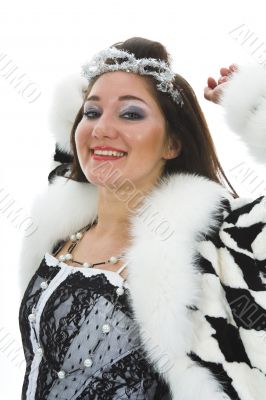 Beautiful brunette in fur jacket