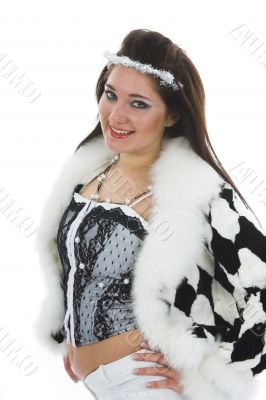 Beautiful brunette in fur jacket