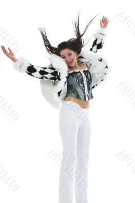 Beautiful brunette in fur jacket