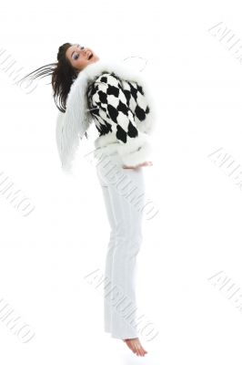 Beautiful brunette in fur jacket